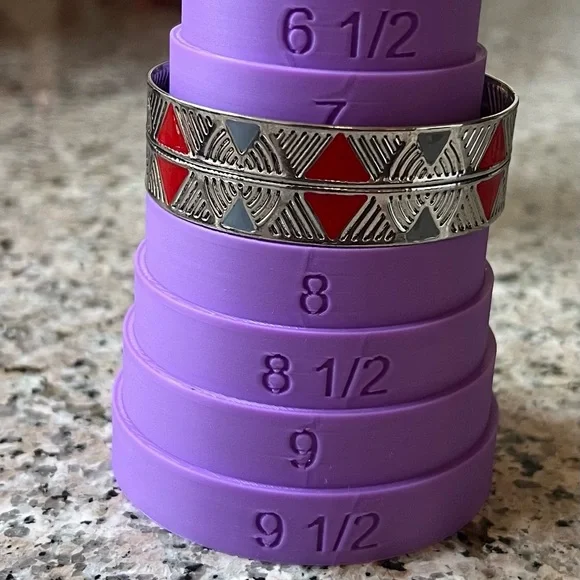 Geometric Silver and Red Cuff Bracelet ( Size 7 1/2) - Picture 2 of 4